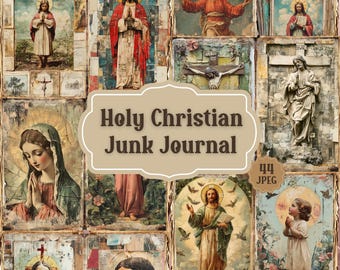 Vintage Christian Junk Journal Kit: Shabby Chic Faith Ephemera (44 JPEG)