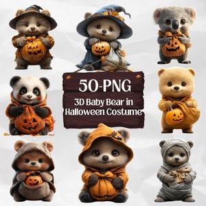 Lot de cliparts bébé ours 3D | Ours mignon au format 50 PNG, parfait pour les autocollants, la fabrication de cartes, l'impression, la création numérique sur papier et le scrapbooking.