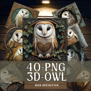 3D Owl Clipart, Vintage Fantasy Owl Image, Printable Paper Craft, and Digital Download PNG. 40 Design Included.