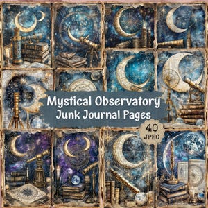Mystical Observatory Junk Journal-pagina's | Set met vintage verouderde sterrenkaartenthema | Shabby Chic Paper Craft Collagevel Ephemera Scrapbooking.