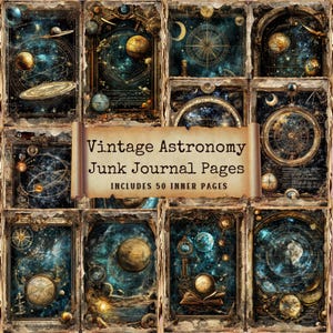 Vintage Astronomy Junk Journal Kit: 50 Cosmic Collage Pages (Digital Download)
