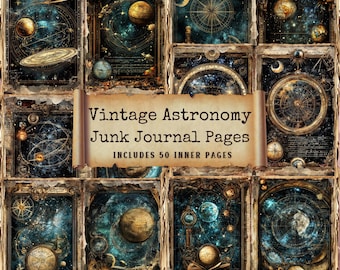 Vintage Astronomy Junk Journal Kit: 50 Cosmic Collage Pages (Digital Download)