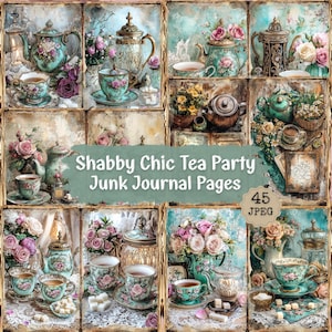 Shabby Chic Tea Party Junk Journal Pages: Vintage Ephemera (45 JPEG)
