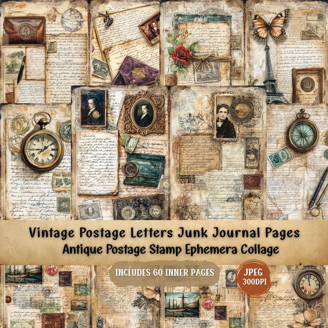 Vintage Postage Letters Junk Journal Pages, Shabby Chic Ephemera ...