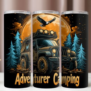 Adventurer Camping Tumbler Wrap 20-Oz, Digital Download PNG - Classic Skinny Tumbler Sublimation Design. 8 Designs Included.