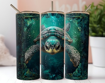 3D Sea Turtle 20 oz Skinny Tumbler Sublimation Design