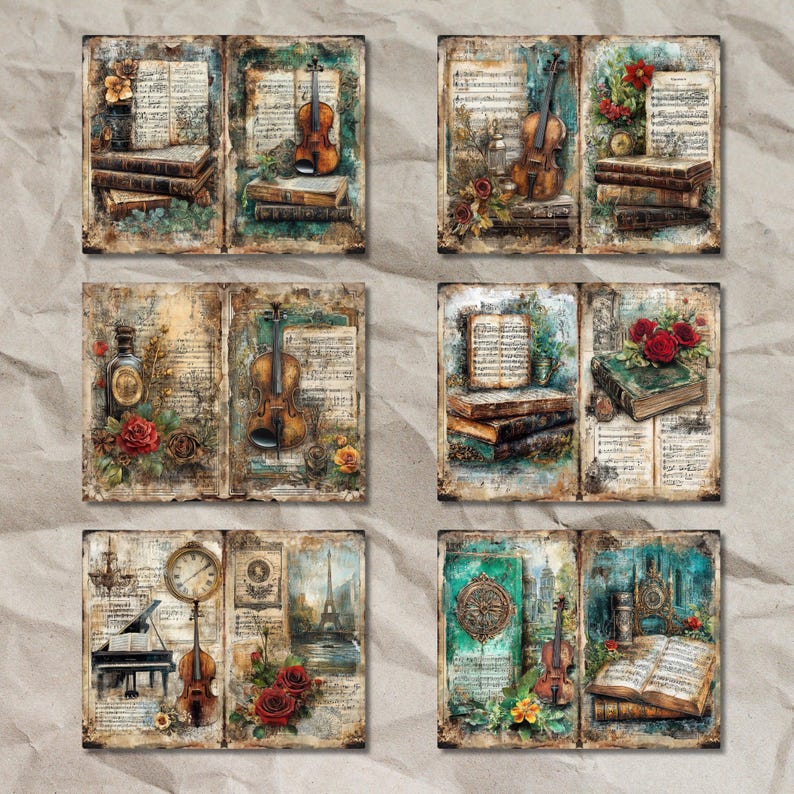 Vintage Music Junk Journal Kit: Shabby Chic Ephemera (digital Download ...