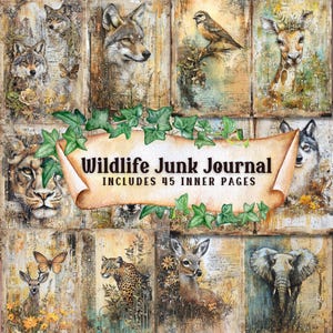Pagine stampabili del diario di spazzatura della fauna selvatica / Kit a tema arte multimediale / Ephemera di carta artigianale shabby chic per scrapbooking / 45 JPEG