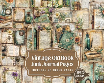Kit de diário de lixo de livros vintage: itens efêmeros chiques e surrados (45 JPEG)
