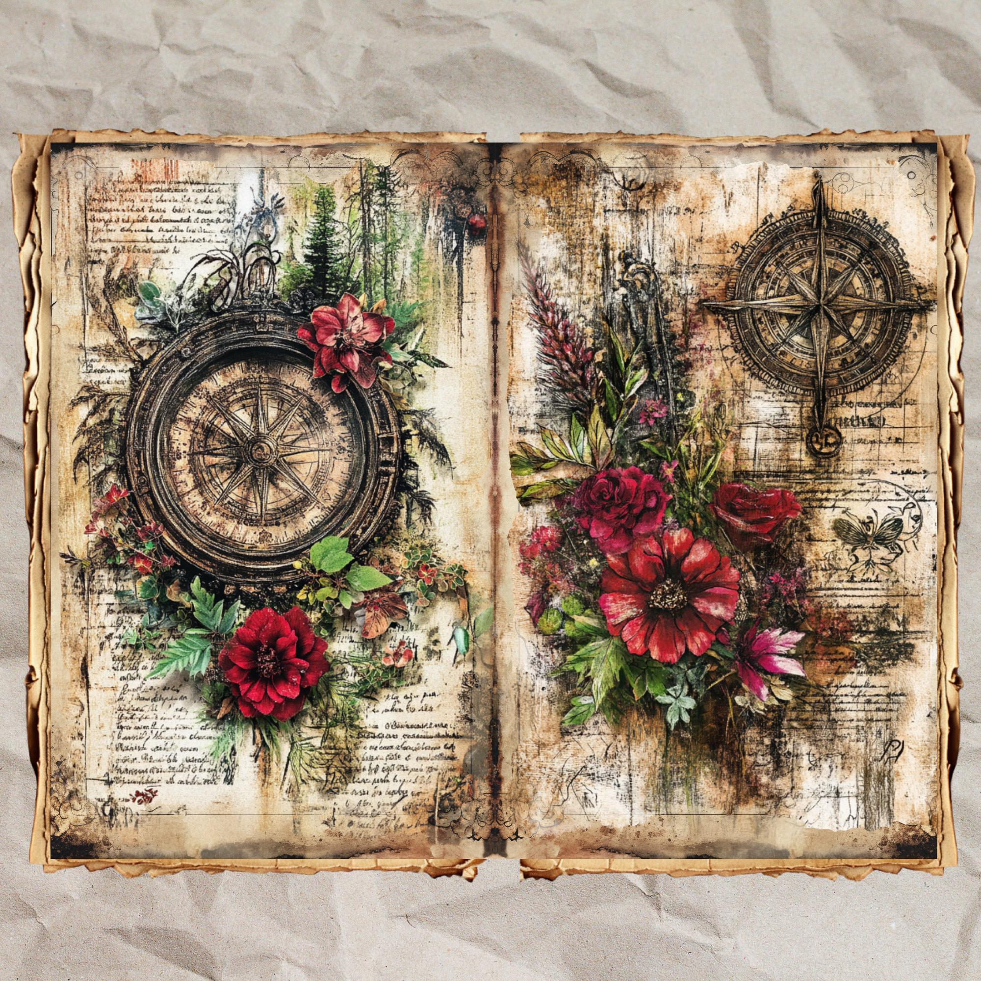Vintage Forest Path Junk Journal Pages | Evergreen Woodland Trails, Red ...