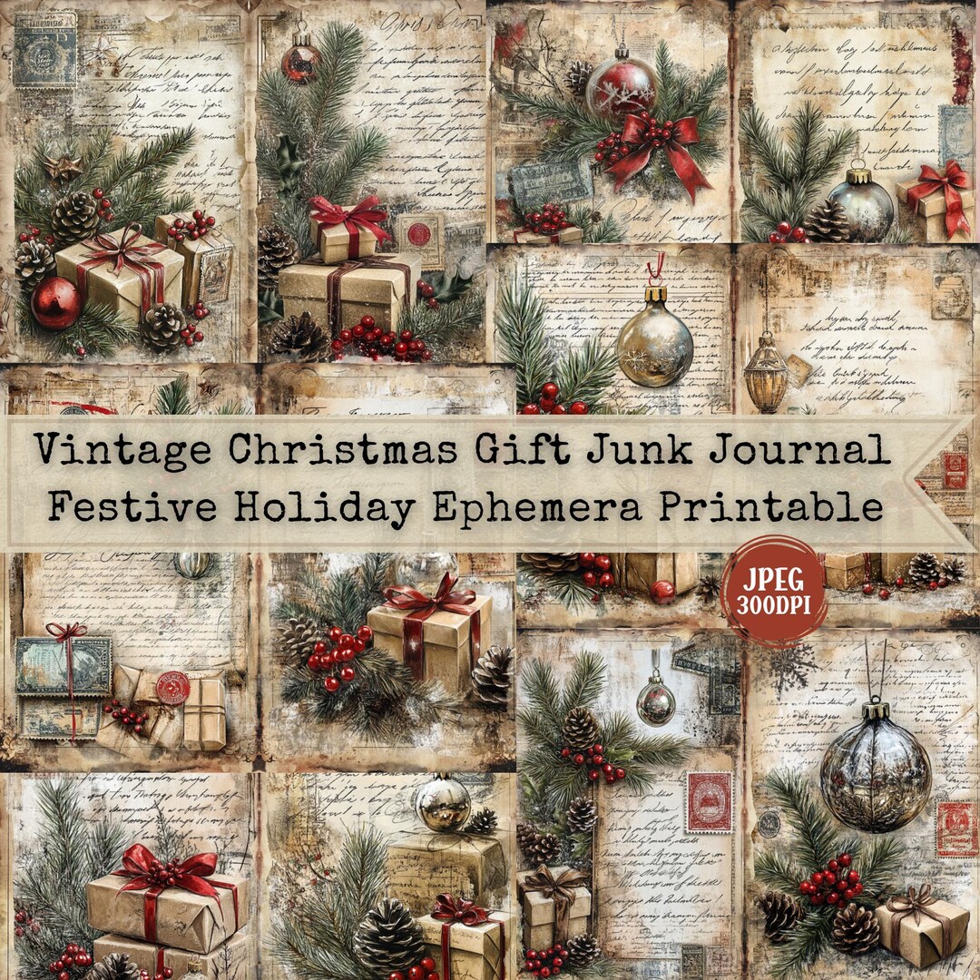 Vintage Christmas Junk Journal Pages | Holiday Ephemera Printable (PDF ...