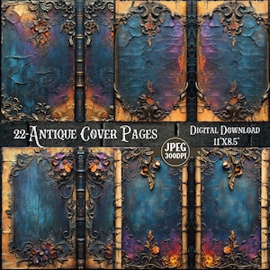 Antique Book Covers | Vintage Cover Pages Junk Journal Kit | Ancient Book Covers | Shabby Chic Digital Papers Scrapbooking | 22 JPEG
