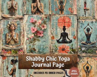 Shabby Chic Yoga Journal Pages: Floral Ephemera for Scrapbooking (45 JPEG Digital Download