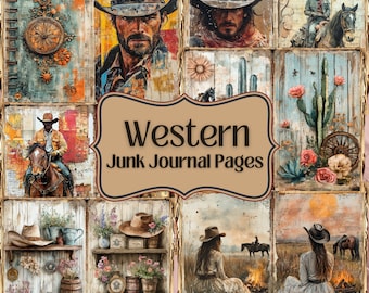 Watercolor Wild West Junk Journal Pages: Shabby Chic Ephemera (45 JPEG)