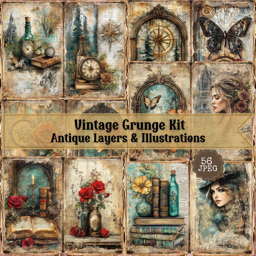 Vintage Grunge Junk Journal Kit: Shabby Chic Ephemera (56 JPEG) - Etsy