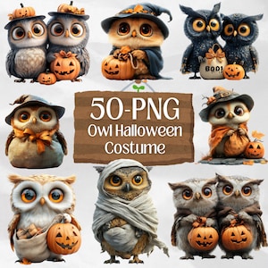 Halloween Owl Costume Clipart: 50 PNG Designs (Digital Download)