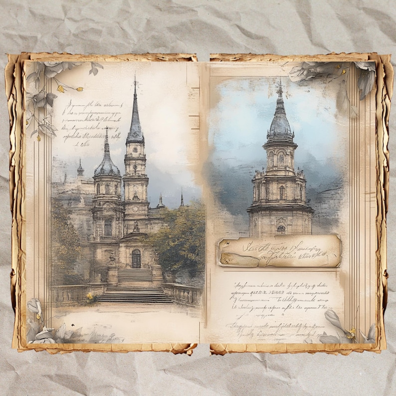 Vintage Castle Architecture Junk Journal Pages | Shabby Chic Ephemera ...