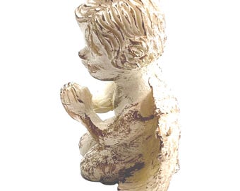Praying Angel Cherub Kneeling in White Resin with Antique Gold in 2 Sizes