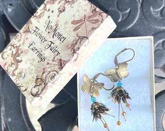 Butterfly Earrings - Flower Fairy Earrings by NoMonet (Brass)