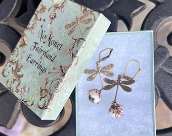 Dragonfly Daze Earrings, Art Deco Painted Filigree by NoMonet