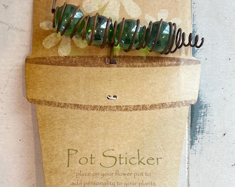 Whimsicle Caterpillar Pot Stickers for Home or Garden Planter, Green or Clear Glass