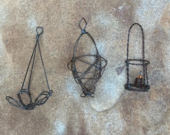 Miniature Hanging Wire Baskets & Lantern (Set of 3) Shepards Hook Sold Separately