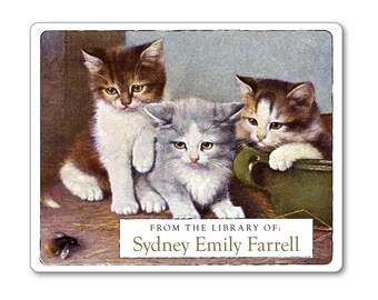 Personalized Bookplates - Three Little Kittens - Ex Libris Book Labels - Gift for Cat Lover