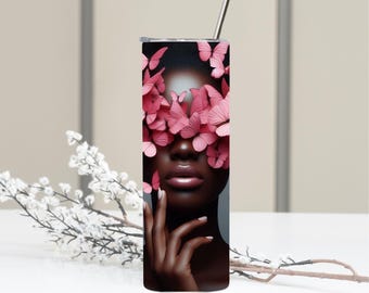 Nikki- Black Woman Butterfly Tumbler: Afrocentric Travel Mug