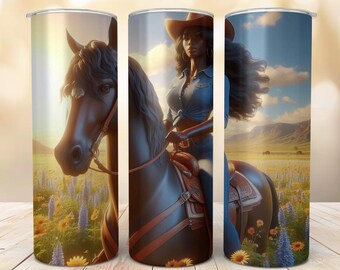 Black Cowgirl Tumbler – Western Rodeo Gift, Country Girl Travel Mug, Rustic Cowboy Drinkware