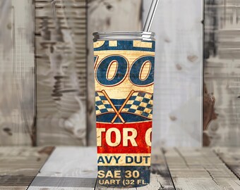 Retro Motor Oil Tumbler | 20oz Garage Decor Drinkware