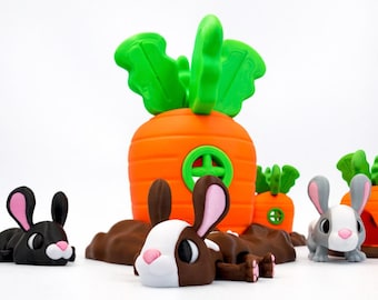 Bunny & Carrot Home – Cute Spring Bunny Decor | Easter Bunny Decor | Kawaii Bunny Figurine | Spring Shelf Decor | Bunny House Scene