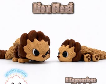 Lew Flexi drukowany w 3D z 2 wyrazami twarzy [plik cyfrowy]