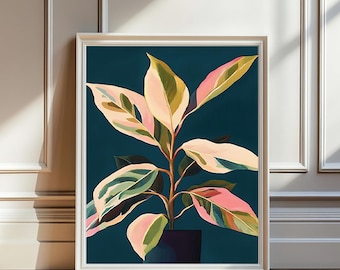 Pobierz cyfrowo Nowoczesna botaniczna sztuka liści do druku Granatowy kwiatowy abstrakcyjny sztuka ścienna roślin Neutralny wystrój akwarelowy Boho natura sztuka ścienna