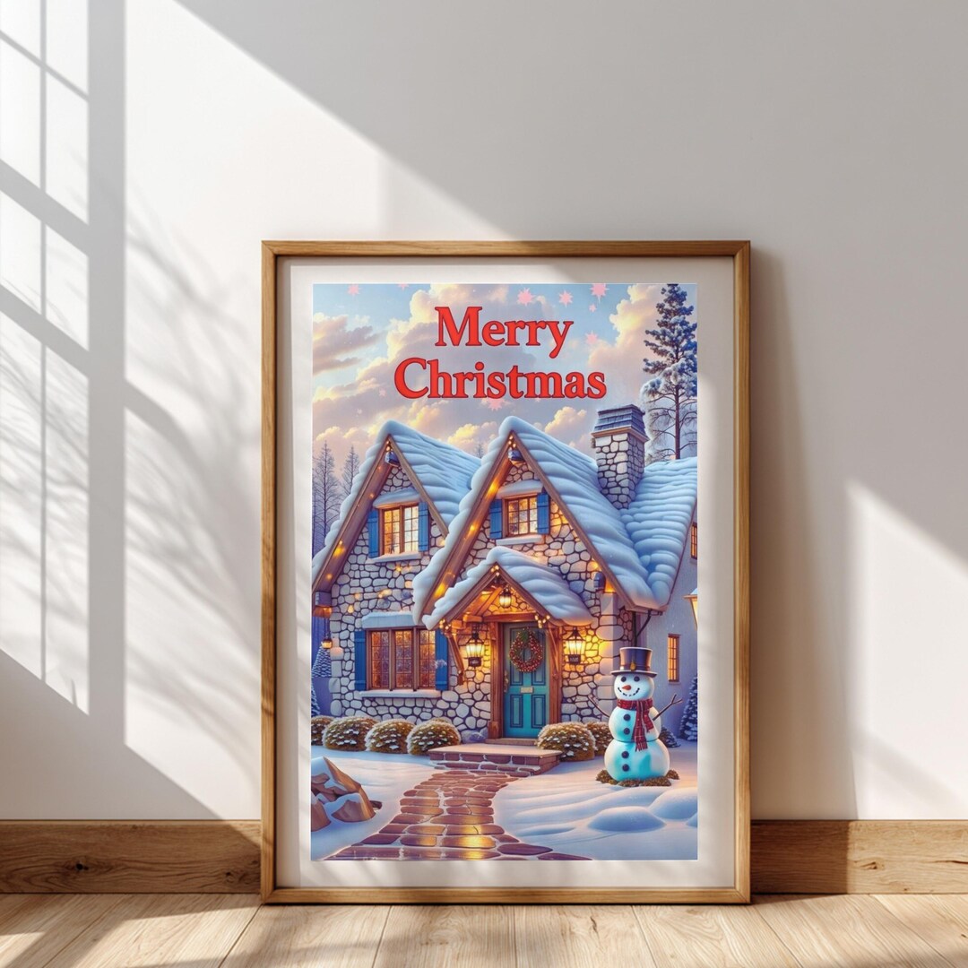 Merry Christmas Winter Scene Wall Art Cozy Holiday Illustration. Bring ...