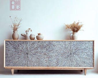 Natural wood sideboard with blue mother-of-pearl inlay #2