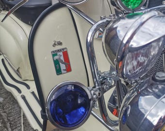 Italy Flag Aluminium Badge: Vintage Vespa, Lambretta Scooter Emblem