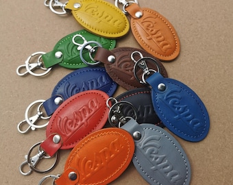 Oval Handmade Vespa Italian Leather Key chain, Keyring, Made in Italy 12 - Colours PX GS150 GTS Super 125, GTS 300,