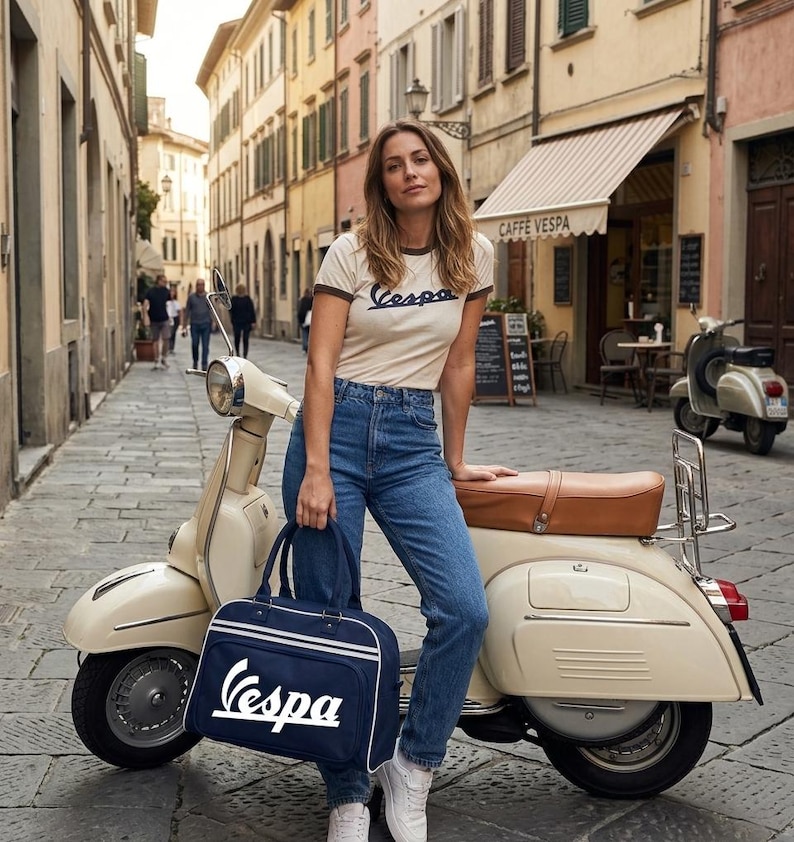 Retro Vespa Bowling Bag: Stylish Scooter Crossbody - Made in Italy