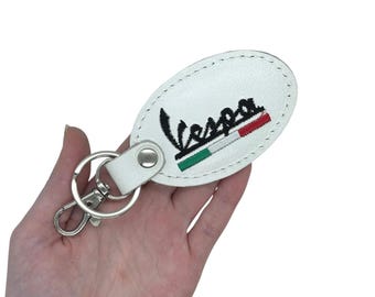 Handmade Italian Leather Vespa Keychain: Grey White Keyring