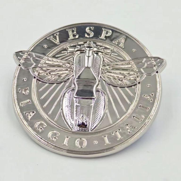 Vespa Wasp Emblem: 3D Aluminium Badge, Silver Scooter Decal