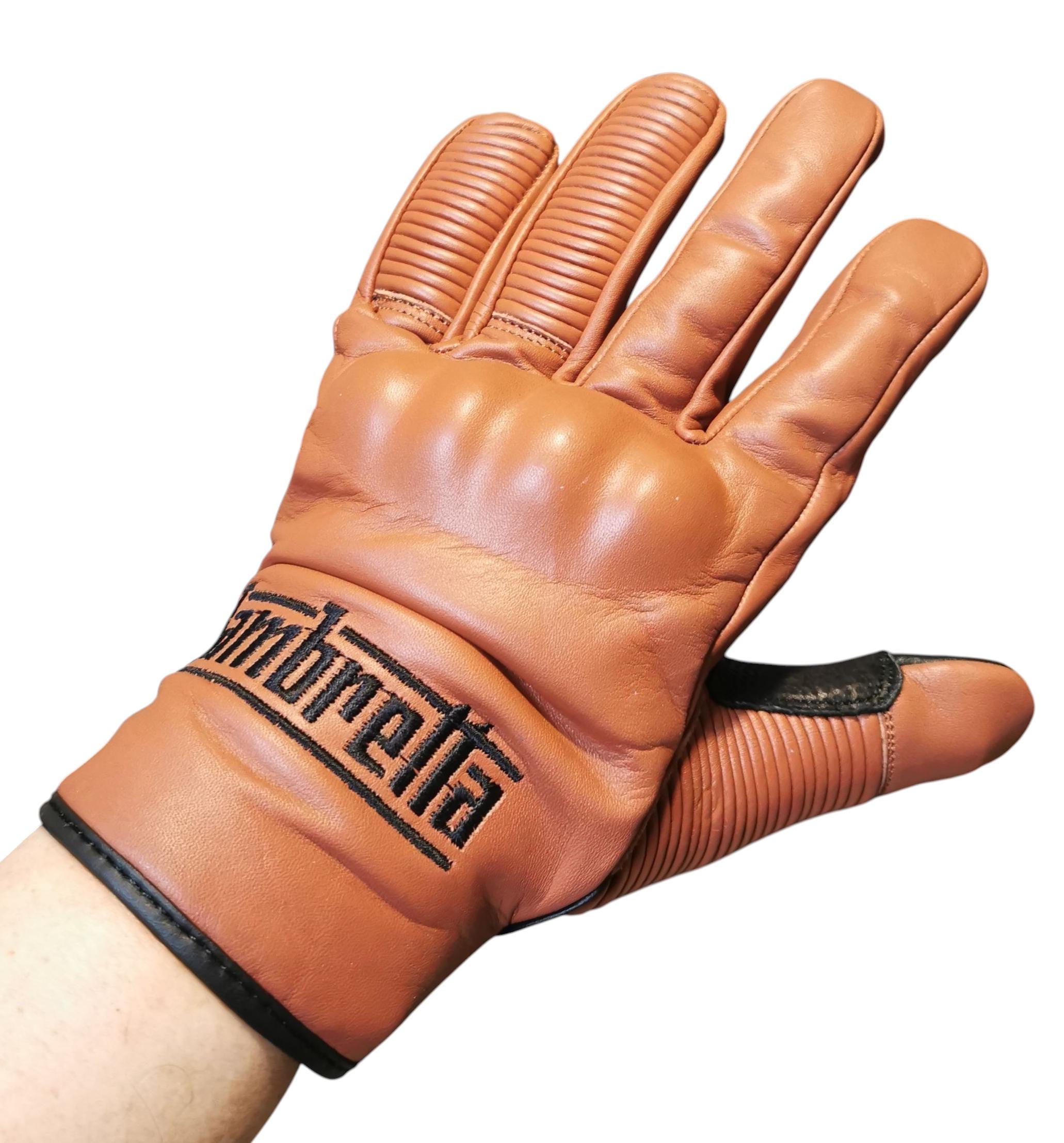Italian Leather Lambretta Scooter Gloves: Hard Knuckle, Windproof
