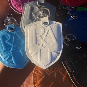 Italian Leather Shield Keychain: Royal Alloy Scooter Keyring, Made in Italy