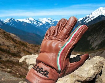 Guantes de scooter de cuero italiano / Resistentes a los nudillos, a prueba de viento, Regalo para motociclistas de Vespa