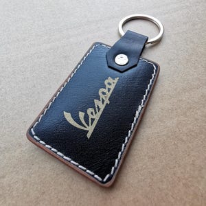 Handmade Black Italian Leather Vespa Key Chain: Gold Stitched