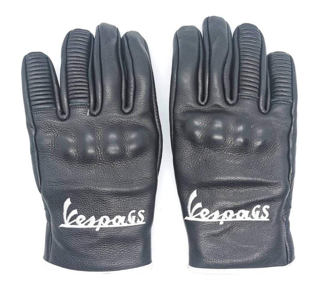 Vespa GS Italian Leather Scooter Gloves: Black, Windproof, Touch Screen