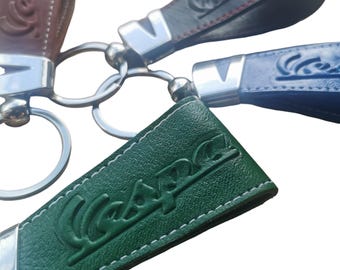 Handmade Vespa Italian Leather Keychain: Embossed Scooter Keyring