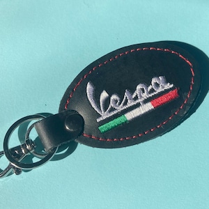 Vespa Italian Leather Key Chain: Embroidered Logo, Made in Italy