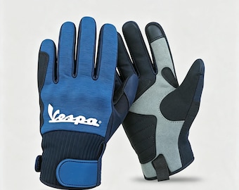 Vespa Technical Gloves Black Blue, Summer Scooter Gloves, Urban Touring Motorcycle Gloves with Knuckle Protection, Lightweight Rider Gear