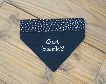 Embroidered Dog Bandana in a Fido Fun Got Bark Print - Medium