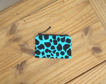 Giraffe Print on Turquoise Zippered Pouch - Credit Card Size